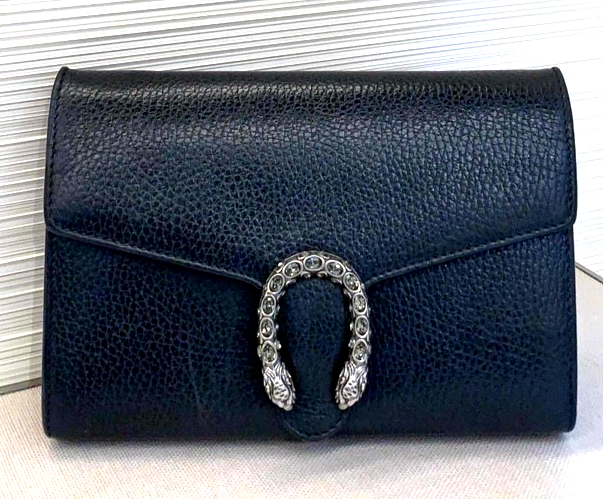 GUCCI Dionysus WOC Black Silver Crossbody Bag Mini Shoulder Bag