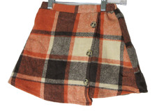 Shein Girls Plaid Print High Rise Button-Up Flannel Mini Skirts Size 6Y Orange
