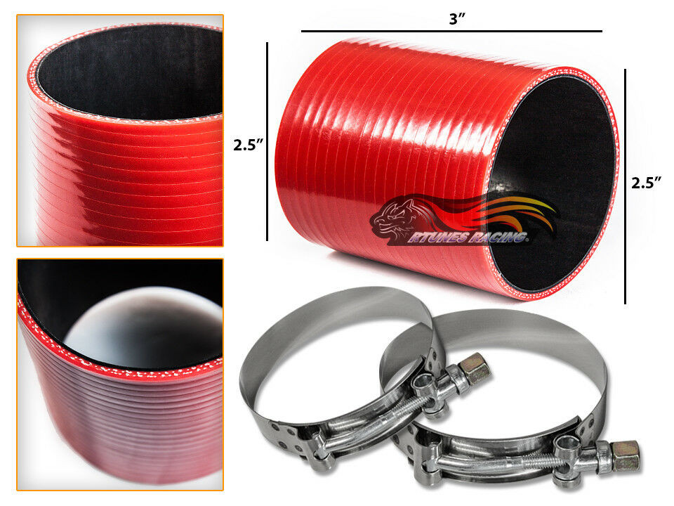 RED Silicone Coupler Hose 2.5" 63 mm + T-Bolt Clamps Air Intake Intercooler FD