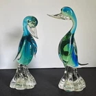 Vintage Murano Sommerso Art Glass Blue Green Duck Figurine Set of 2 - Beautiful!