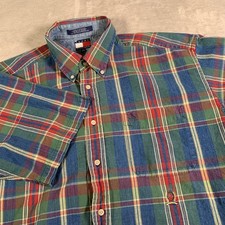 Vintage Tommy Hilfiger Shirt Mens XL Green Blue Red Plaid Button Down Pocket