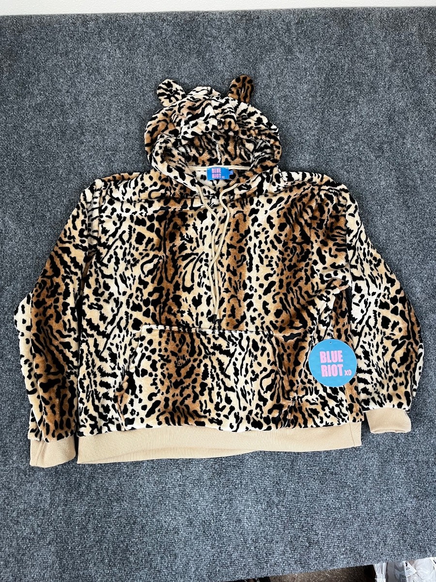 NWT Blue Riot Leopard Plush Hoodie Soft Fleece Pullover Sweatshirt