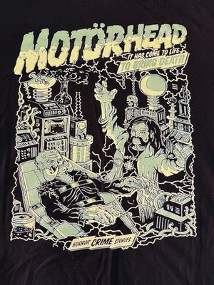 Motorhead Black Graphic T-Shirt Size L Horror Crime Stories Design