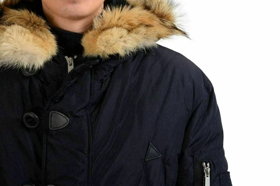 Dsquared2 Men's Blue Duck Down Coyote Fur Rabbit Hair Hooded Parka US XS IT 46 - Image 3 of 3