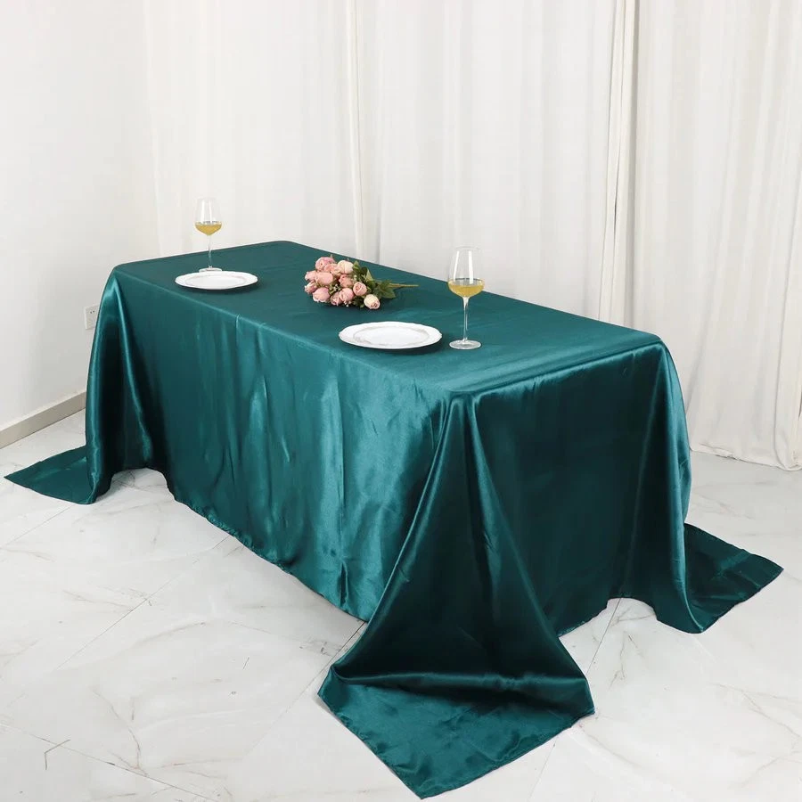 Peacock Teal 90x132" RECTANGLE Satin TABLECLOTH Wedding Party Home Banquet - Image 3 of 4