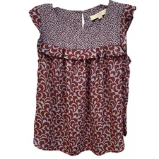 LOFT Women's XS Sleeveless Ruffle Blouse Top Floral Print Business Casual