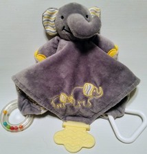 Stephan Baby Elephant Plush Lovey Security Blanket Gray Yellow Teether Rattle
