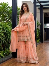 Desigenr Indian Pakisatni Sharara Suit Bollywood Wedding Wear Salwar Kameez