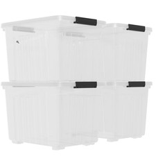 70 Quart Large Storage Bins with Lids, Plastic Latching Boxes with Wheels 4-Pack