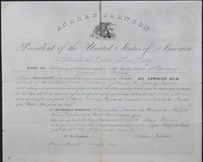 ANDREW JOHNSON - CIVIL APPOINTMENT SIGNED 02/20/1866 WITH CO-SIGNERS