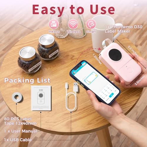Bluetooth Mini Label Printer D30 Portable Handheld Pink Label Maker Machine