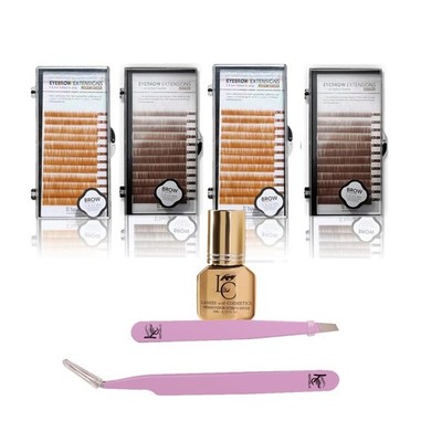 Eyebrow Extensions Premium Kit with 4 Trays w/ Extension Glue & Tweezer 5-8 Mm