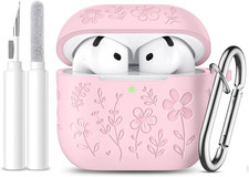 For Airpods 4 Case Cover 2024 , Cute Flower Engraved Case Compatible with Apple