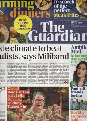 The Guardian Zeitung 8. November 2025 - Alan Carr, Ed Miliband über den Klimawandel