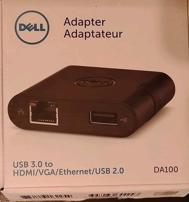 Dell DA100 USB 3.0 to HDMI/VGA/Ethernet/USB 2.0 4-in-1 Travel Adapter Open Box