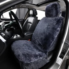 Genuine Sheepskin Car Seat Cover Front Bucket Winter Cushion Grey