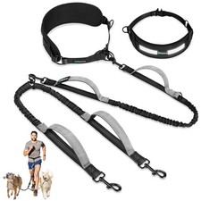 Dog Leash Belt Hands Free Running Jogging Walking Waist Belt with 2 Bungee Leash