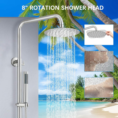 Rain Shower System Outdoor Fixtures with 8''Head Handheld Spraye  Brushed Nickel
