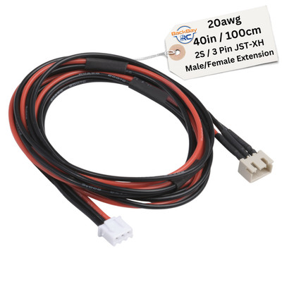 2S JST-XH Balance Tap Extension Adapter - 100CM 20awg Heavy Duty Red Black Wire