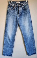 Moussy Vintage Sz 25 Trenton Wide Straight Jean Light Blue Wash Button Fly Japan