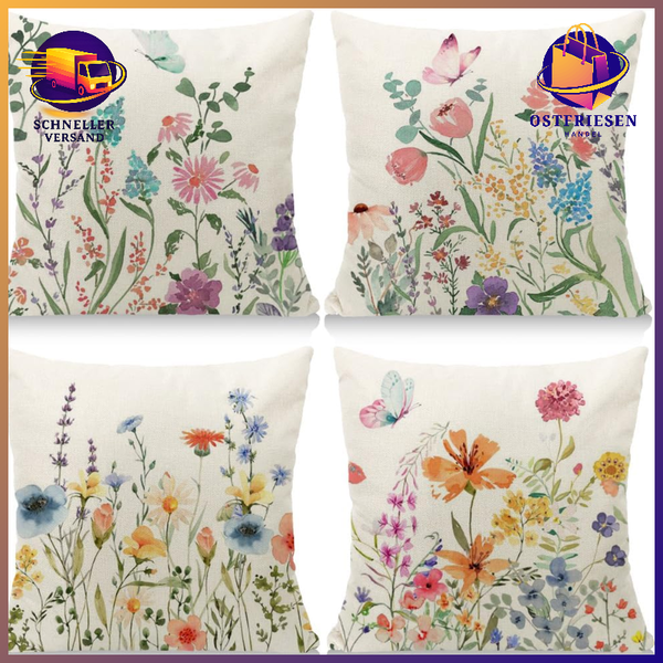 Kissenbezug 45X45 Cm Dekorativ Bunte Blumen Schmetterlinge FüR Garten Sofa-image