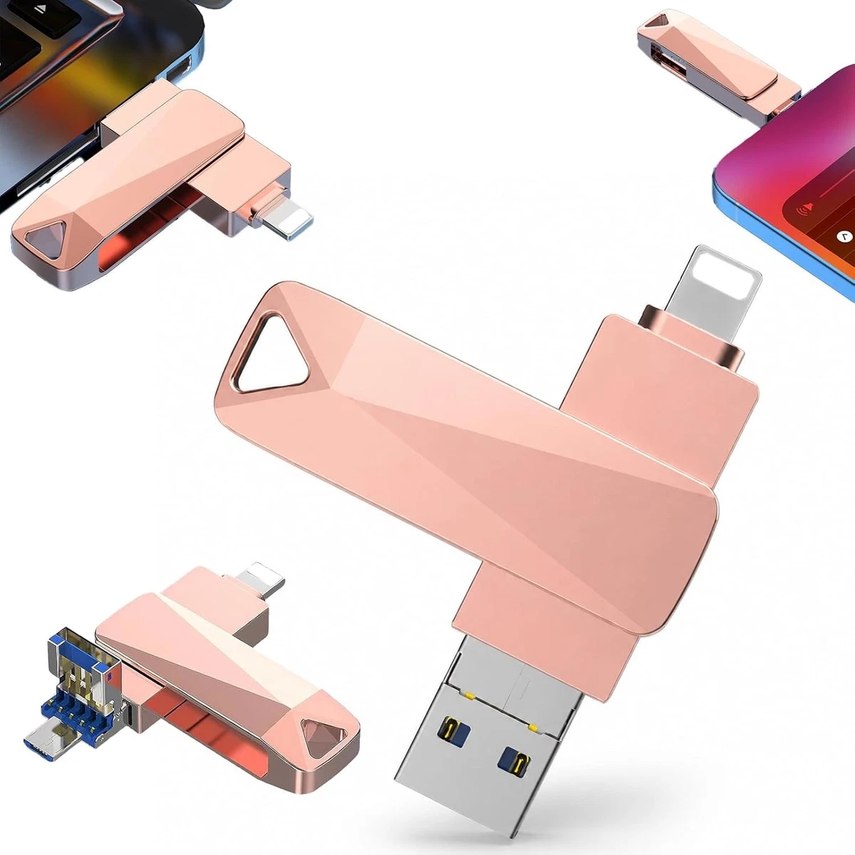 2TB 4in1 USB Flash Drive Memory Stick Storage For iPhone iPad PC Pink.