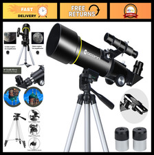 70mm Aperture Refractor Telescope for Kids  Adults - 400mm Focus, AZ Mount, Moo