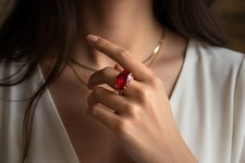 Ruby Ring Anemone Jewelry Marquise Cut 14k Gold Horizontal Gemstone