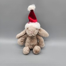 Jellycat Bashful Bunny Santa Hat Plush 5" Mini Ornament Beige Christmas Hanging