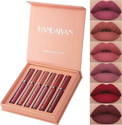 Handaiyan 6PCS Matte Liquid Lipstick Set Long Lasting Waterproof Antihaft Set