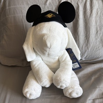 Disney Cruise line DCL EVIE DOG White Towel Plush Doll  Mickey Hat.  BRAND NEW. 