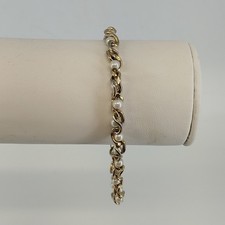 Pulsera de eslabones tono dorado imitación perla barra torcida cadena acento broche 9" joyería de colección