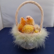 Vintage Easter Basket Chicks Peeps Chenille Chicken Decorations Ornaments