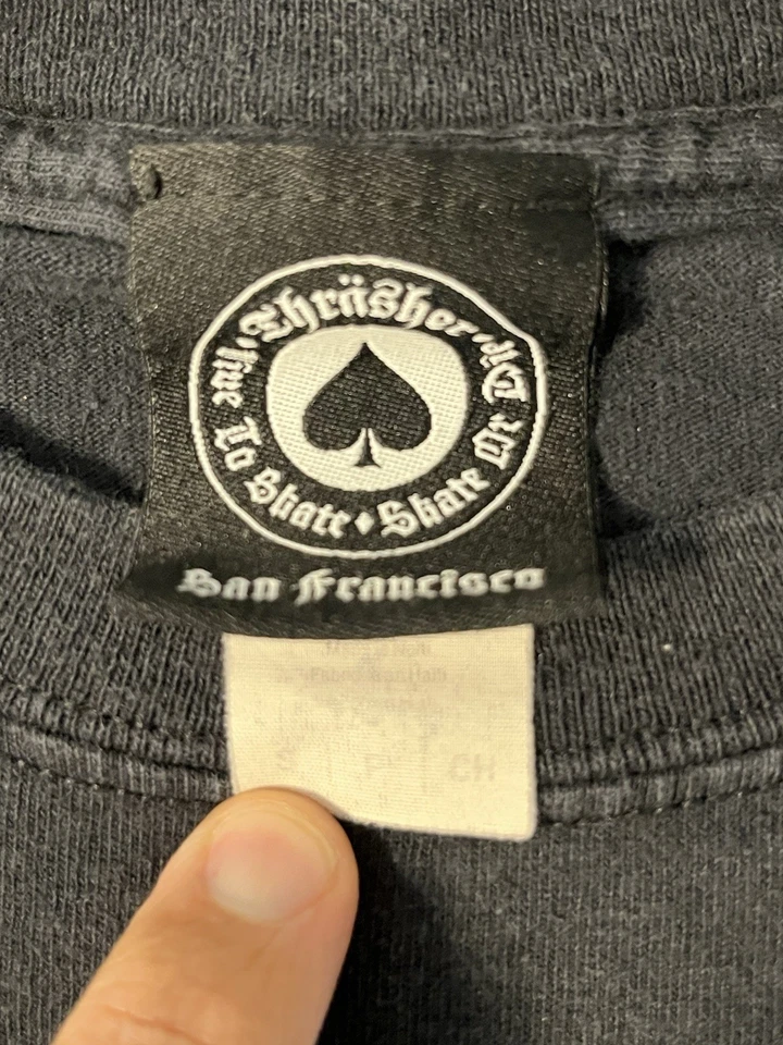 Vintage Thrasher Y2K Small Black T Shirt Faded Funny Skater Grunge Punk VTG  - Image 4 of 4