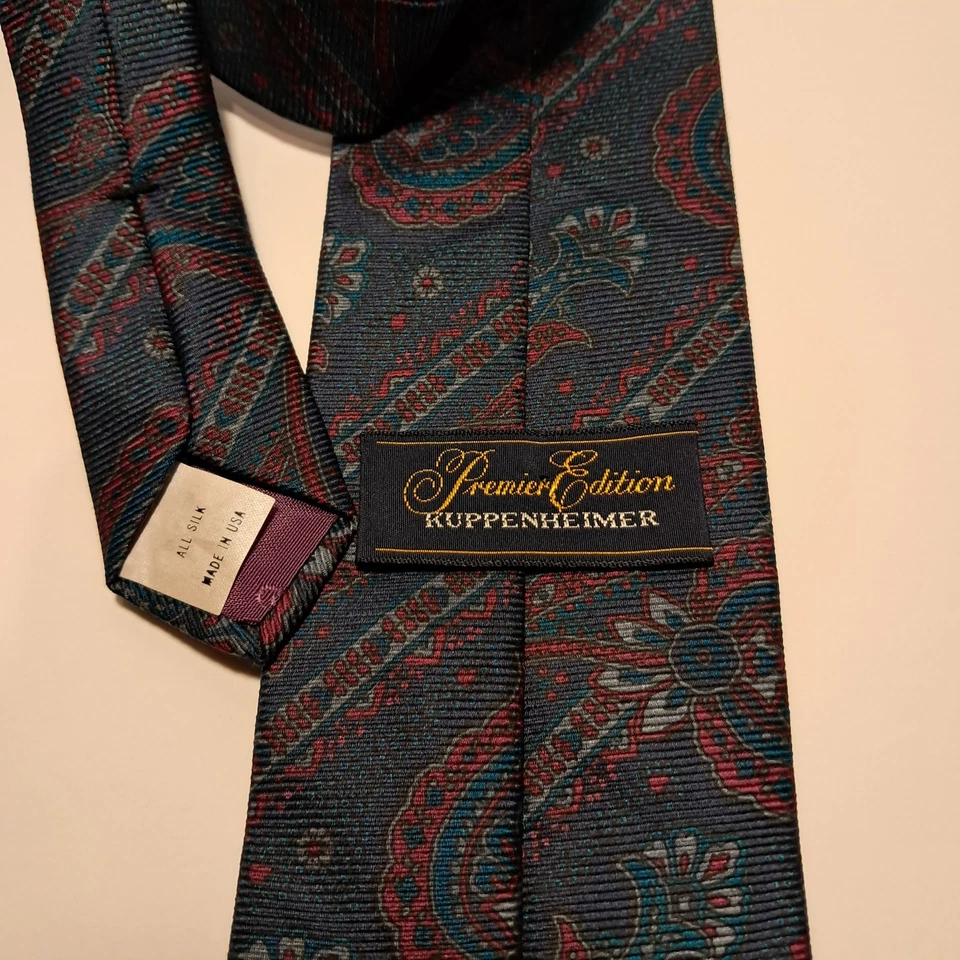 Gravata Kuppenheimer Premier Edition REP azul paisley carreira trabalho escritório - Imagem 2 de 4