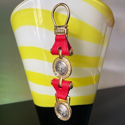 キーホルダー・キーリング Charm Keychain - Versace - Leather - Red GIANNI VERSACE Key ring red Leather and Medallions from F/W
