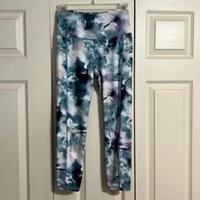 GAIAM Size Small Blue White Purple Watercolor Leggings Athleisure Workout Gym