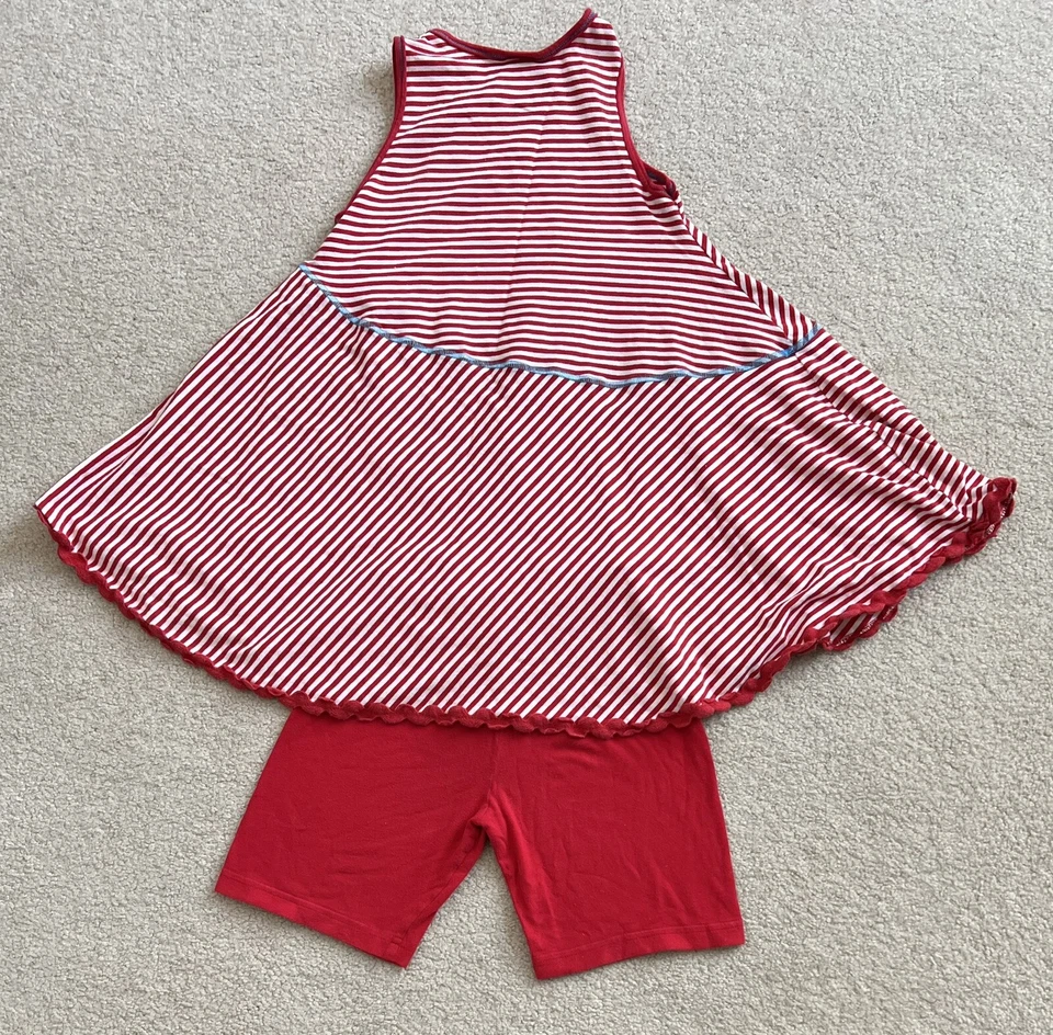 Top columpio de peces a rayas rojas y blancas crema Peaches 'N talla 12 para niña y pantalones cortos rojos Foto 2 de 4
