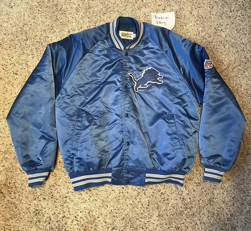 Vintage Chalk Line Detroit Lions SPELLOUT Satin Bomber Jacket Mens XL - Picture 2 of 18