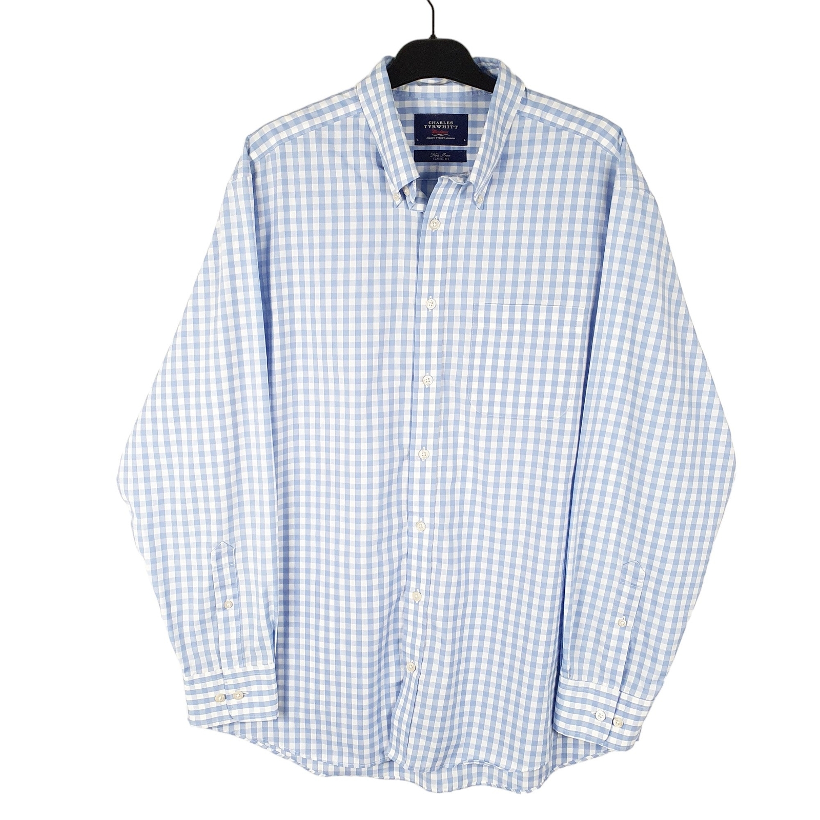 CHARLES TYRWHITT Blue Check Shirt Classic Fit Long Sleeve Casual Cotton Mens L