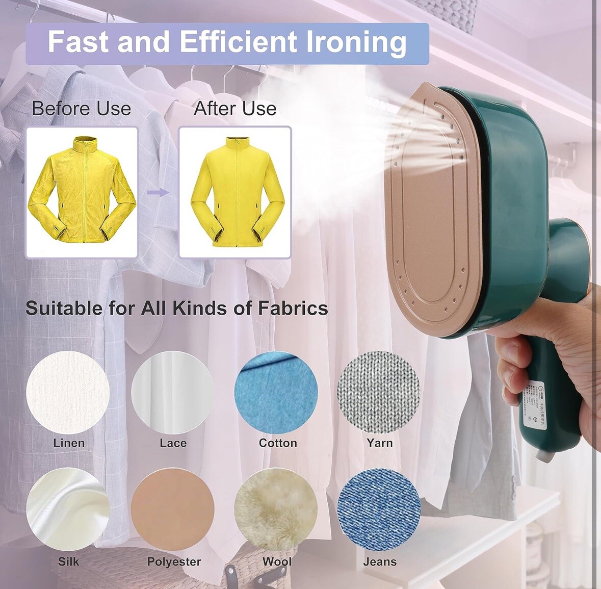 Mini Steam Iron, 1000W Foldable Handheld Travel Steamer Iron 15s Fast Heat Up