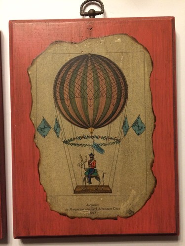 Vintage Luftballon Technologie Farbradierungen hängende Holztafeln (2) B14 - Bild 3 von 12