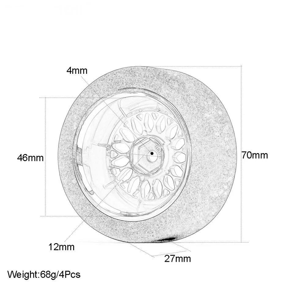 4Pcs 12mm Hex Foam Tires Tyres Wheel Rims For HSP HPI 1/10 On-road RC 3mm Offset - Image 3 of 4