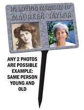 Personalised Memorial Plaque & Stake, Spike. for 2 Photos with Granite effect..