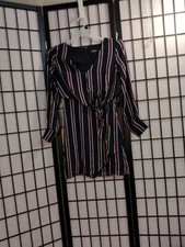 LULUS LADIES L S STRIPED DRESS ZIPPER BACK NAVY, RED & WHITE SIZE SMALL NWT