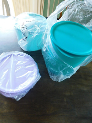 Tupperware Basic Bright Round 3 piece Set New Teal Purple Cubix ...
