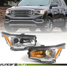 Pair For GMC Acadia 2017-2019 w/ LED DRL Chrome Halogen Headlights Lamp w/ Bulbs