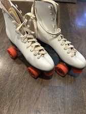 Vintage 1989 Roller Derby White Leather Roller Star Skates Size 8