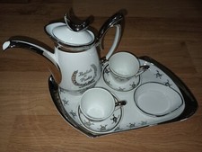 Vintage Tea Set Budas De Prata White With Chrome Trim. In Great Shape.