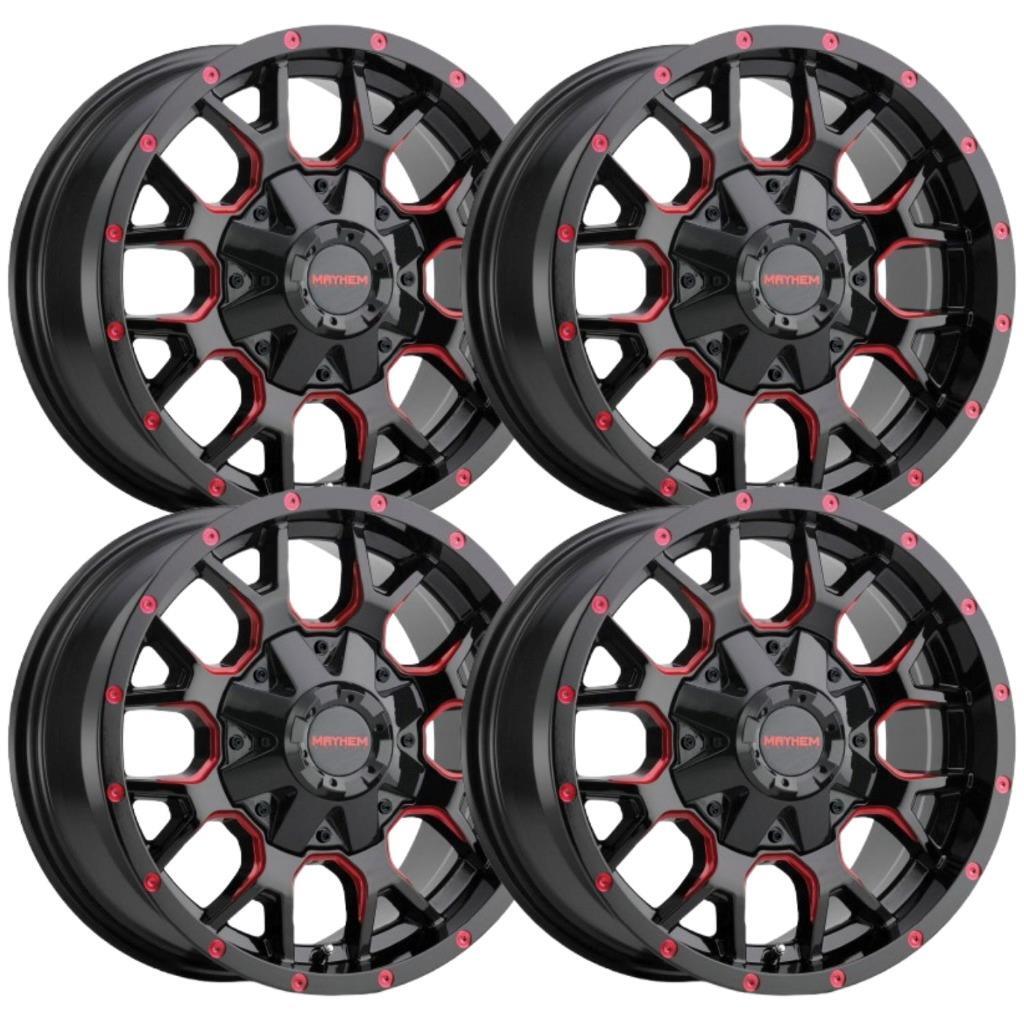 Set-4) Mayhem Warrior 17x9 6x135/6x139.7 18mm Black Red Wheels